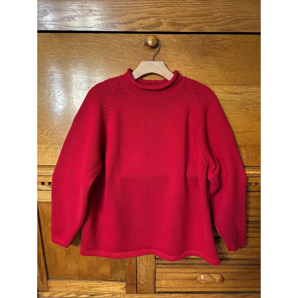 J. Crew Mens Vintage Roll Neck Cotton Sweater Red Chunky Knit Raglan M